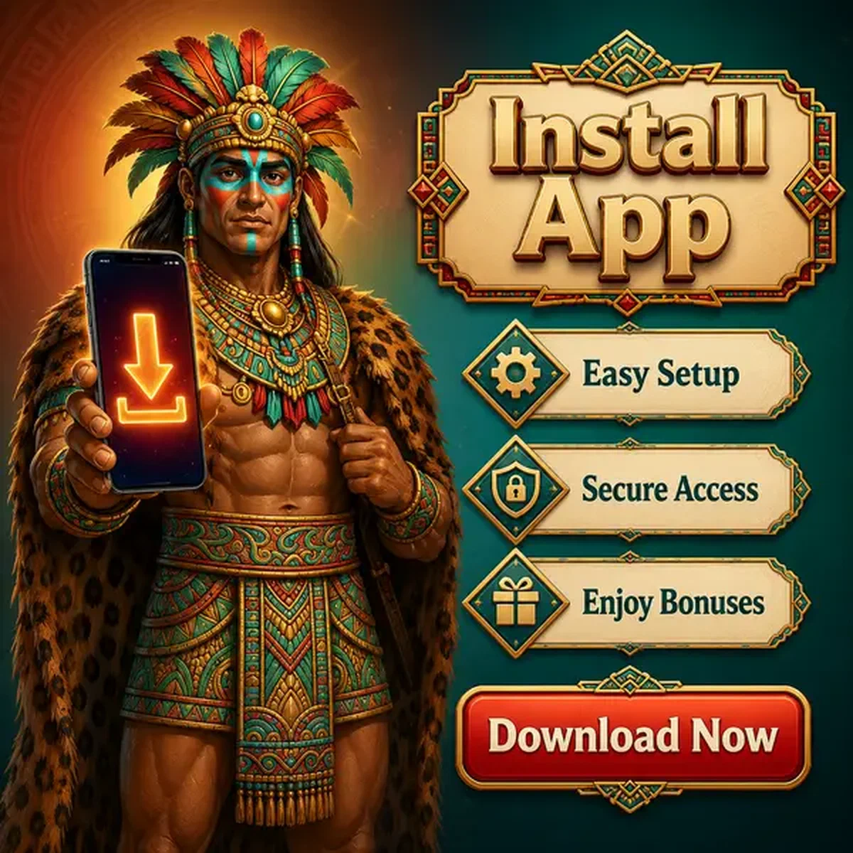 Jaguar Warden präsentiert Rolldorado Mobile App mit leuchtendem Download-Pfeil auf Smartphone